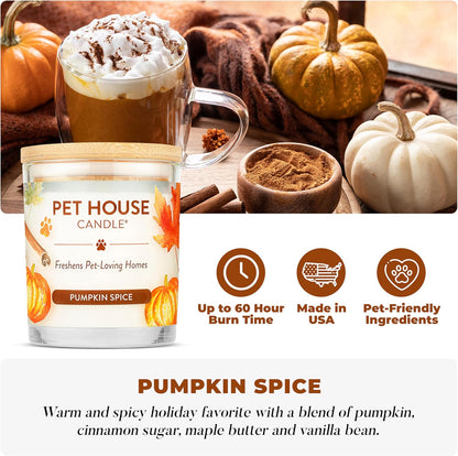 Pet House Fall Candles, Long Lasting, Clean Burning, Soy Wax Scented Candles for Pet Odor, Pumpkin Spice, 2 Pack