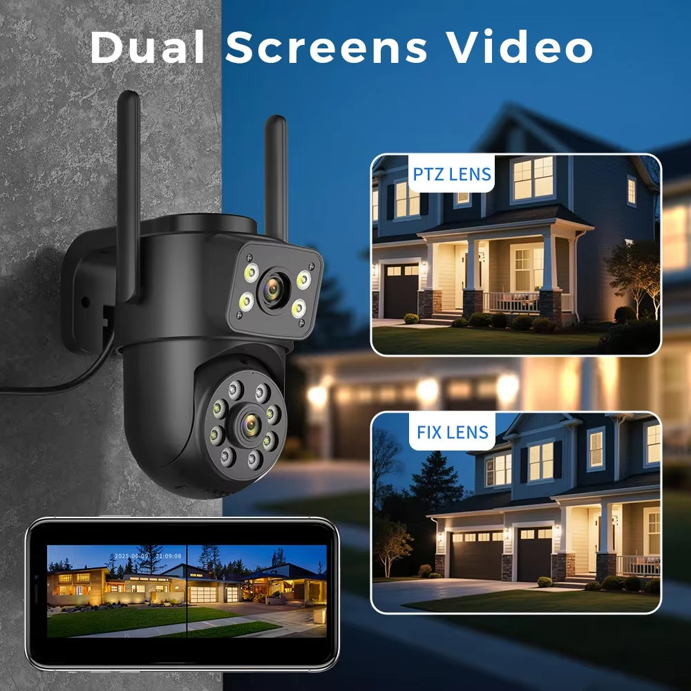 8MP 4K Wifi IP Camera Dual Lens Dual Screens Outdoor Surveillance Camera Black Human Detection Night Vision ICSEE Security CAM