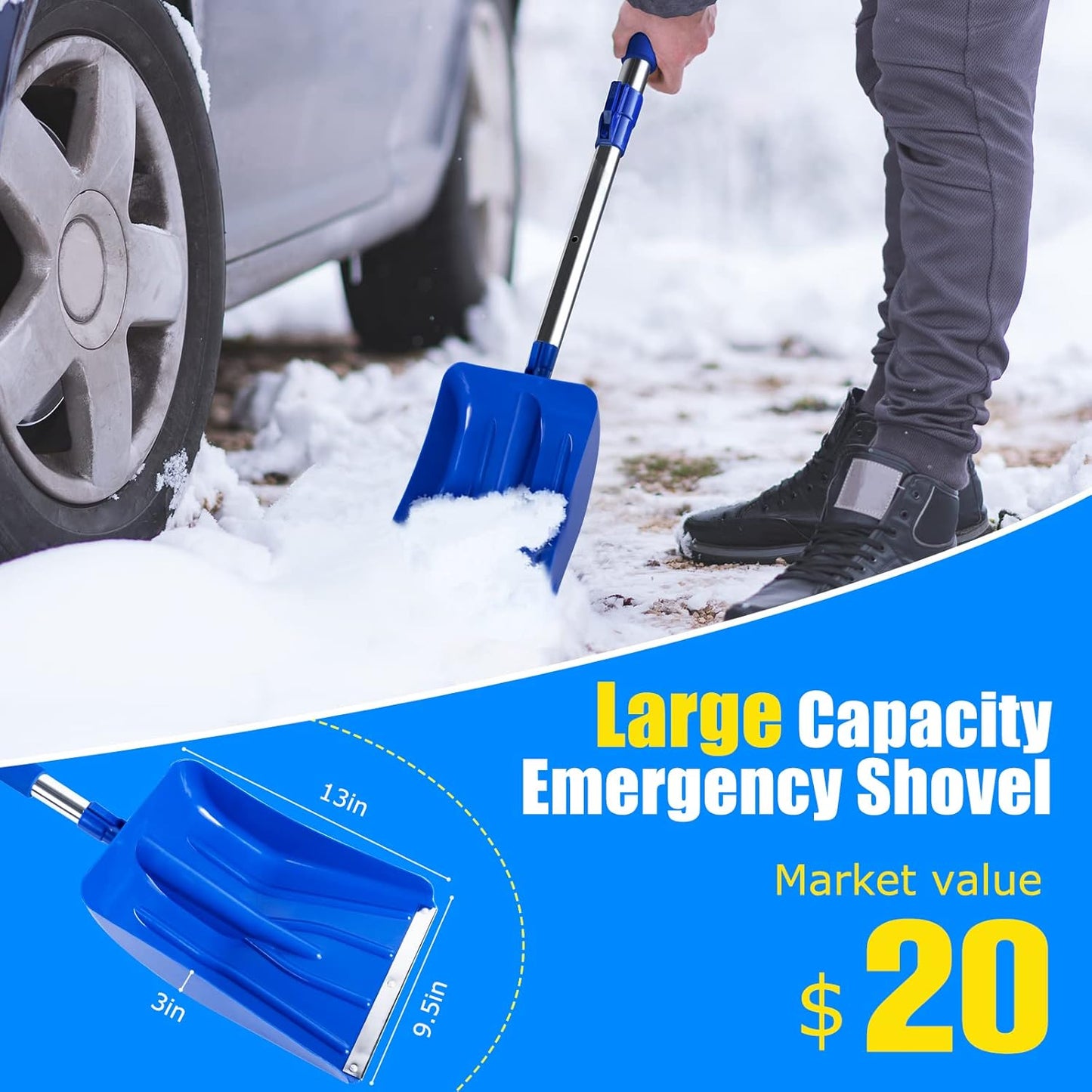 55" Scratch-Free Snow Brush & Shovel, 6-In-1 Truck Snow Tool with Squeegee, Ice Scraper for SUV, Truck, Car Windshield