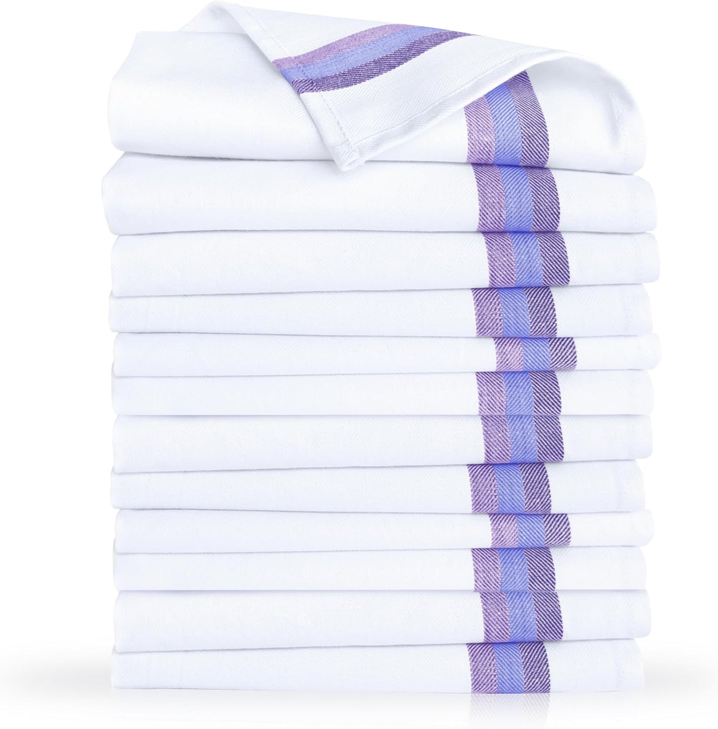 Premium Kitchen Towel (28”X20”, 12 Pack) 100% Cotton Dish Towels Cloths Large Hand Towels Tea Towels for Kitchen with Hanging Loop, Reusable Cleaning Cloths, Fast Dry Lint Free Linen | Blue Shades