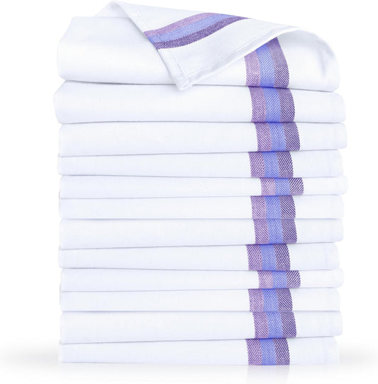 Premium Kitchen Towel (28”X20”, 12 Pack) 100% Cotton Dish Towels Cloths Large Hand Towels Tea Towels for Kitchen with Hanging Loop, Reusable Cleaning Cloths, Fast Dry Lint Free Linen | Blue Shades