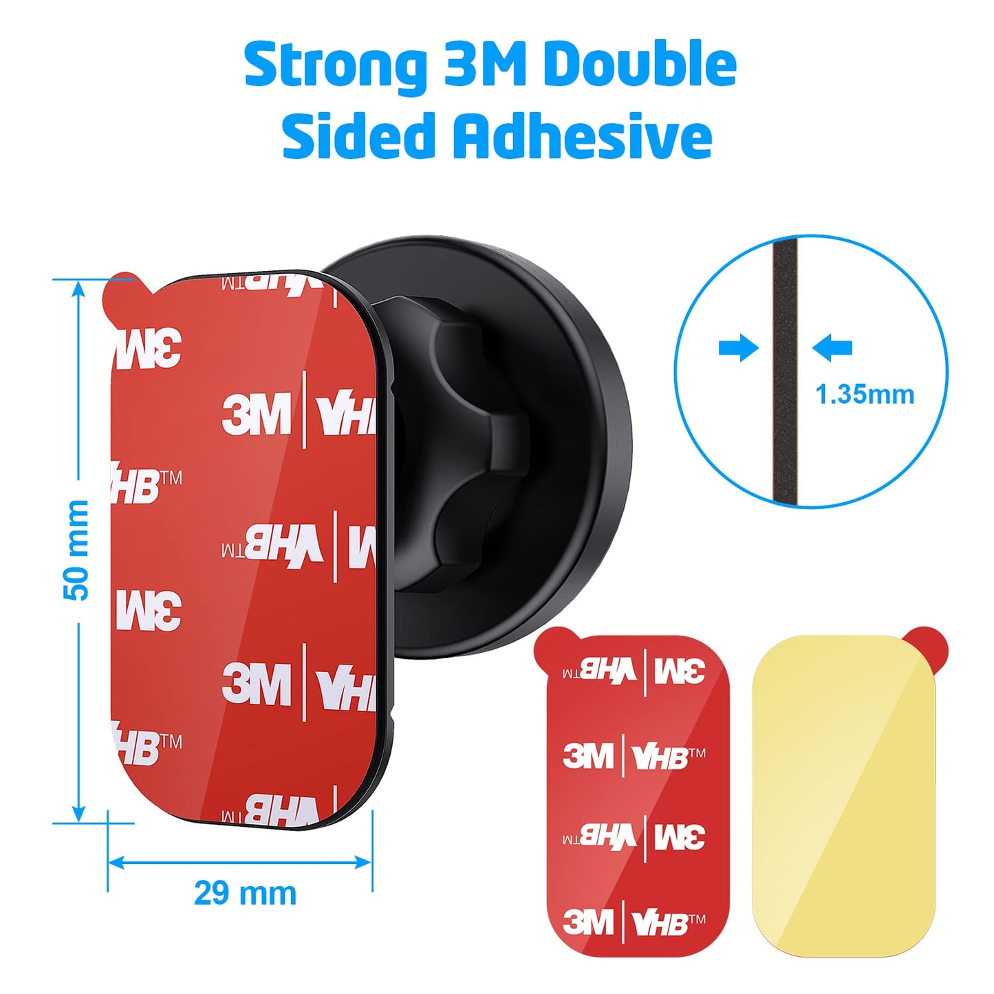 3M [6 Pack] Sticky Adhesive Pads Replacement Mounting Tape, Dashboard Sticker for Magnetic Phone Car Mount, Double Sided 3M Adhesive Pads, with 2 Dry Wipes
