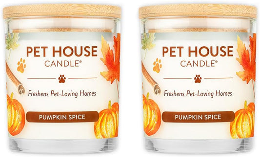 Pet House Fall Candles, Long Lasting, Clean Burning, Soy Wax Scented Candles for Pet Odor, Pumpkin Spice, 2 Pack