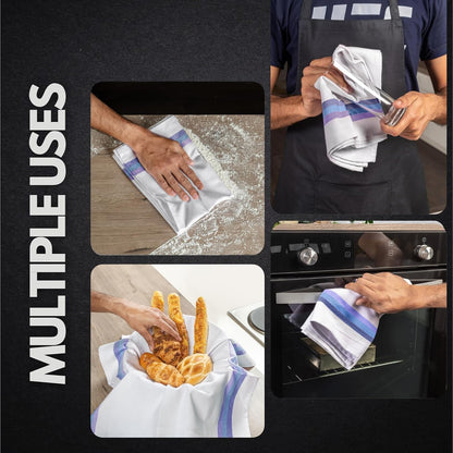 Premium Kitchen Towel (28”X20”, 12 Pack) 100% Cotton Dish Towels Cloths Large Hand Towels Tea Towels for Kitchen with Hanging Loop, Reusable Cleaning Cloths, Fast Dry Lint Free Linen | Blue Shades