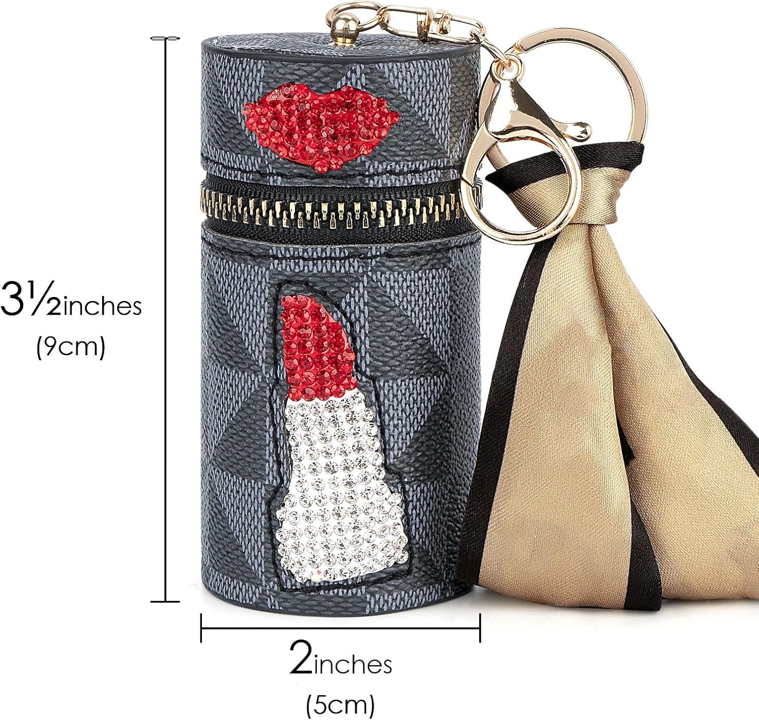 2 Pack Lip Gloss Case, Mini Lipstick Organizer for Perfume Fingernail Polish, Travel Leather Lipstick Bag with Keychain (Blue, White)