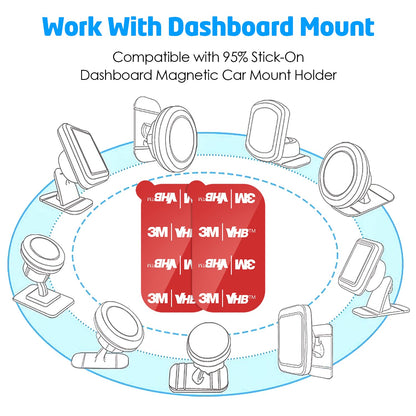 3M [6 Pack] Sticky Adhesive Pads Replacement Mounting Tape, Dashboard Sticker for Magnetic Phone Car Mount, Double Sided 3M Adhesive Pads, with 2 Dry Wipes