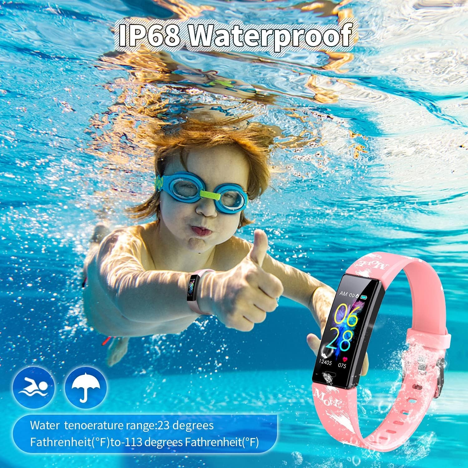 Kids Watch Fitness Tracker, Fitness Watches for Kids, Activity Tracker with Pedometers, Stopwatch, IP68 Waterproof, 11 Sport Modes Smart Watch for Kids  Age 6-16 Years Old