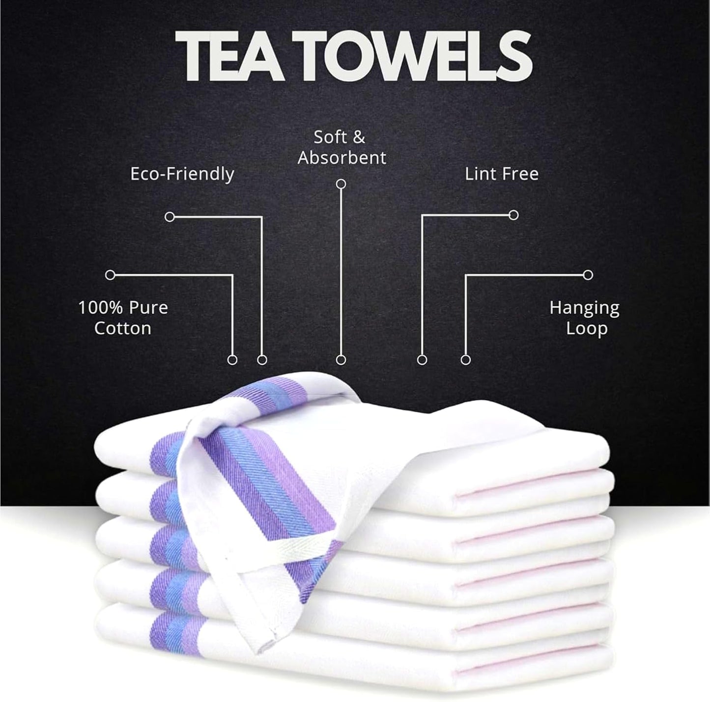 Premium Kitchen Towel (28”X20”, 12 Pack) 100% Cotton Dish Towels Cloths Large Hand Towels Tea Towels for Kitchen with Hanging Loop, Reusable Cleaning Cloths, Fast Dry Lint Free Linen | Blue Shades