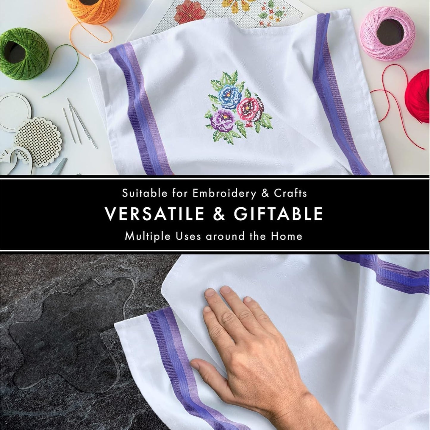 Premium Kitchen Towel (28”X20”, 12 Pack) 100% Cotton Dish Towels Cloths Large Hand Towels Tea Towels for Kitchen with Hanging Loop, Reusable Cleaning Cloths, Fast Dry Lint Free Linen | Blue Shades