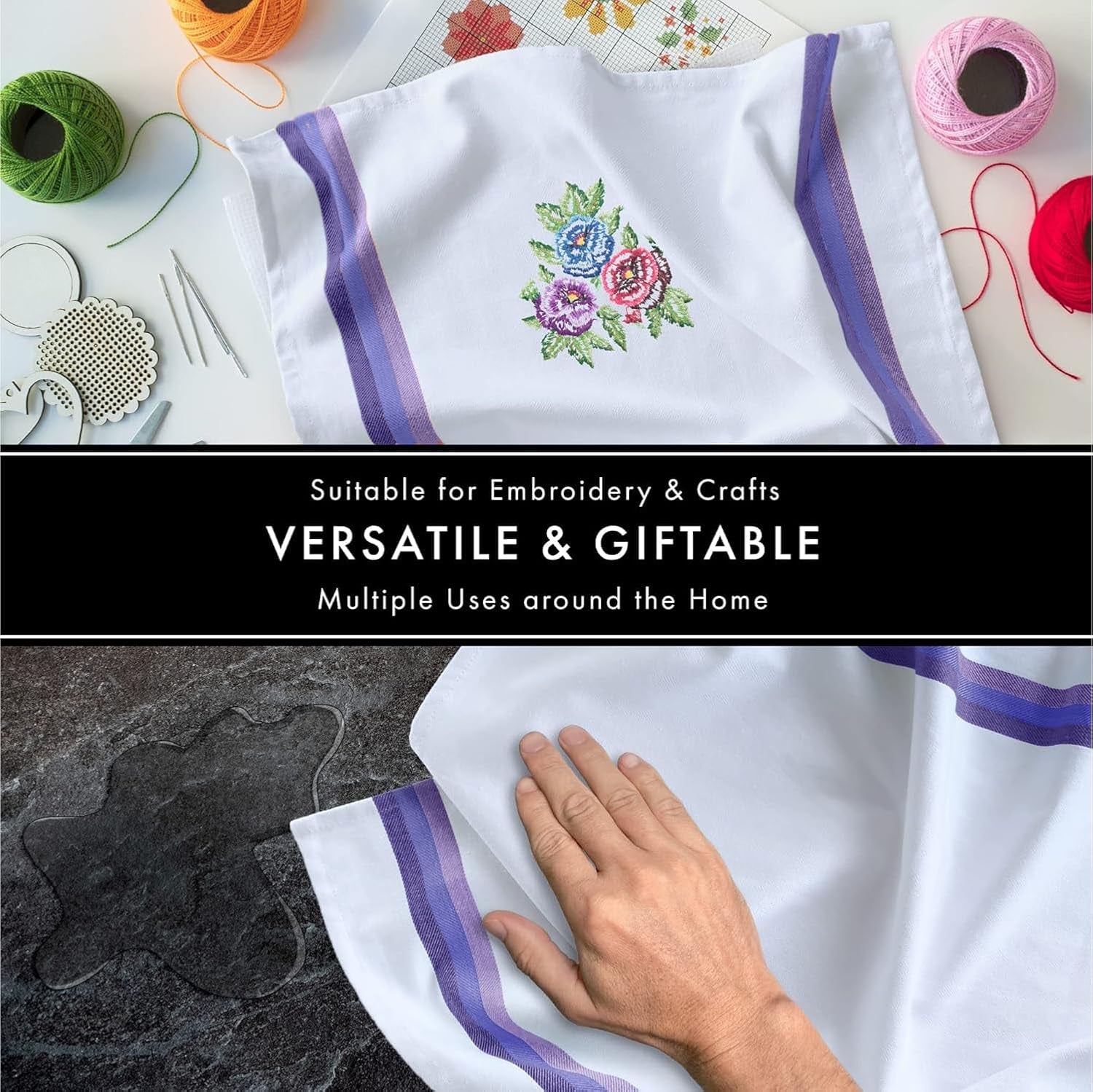 Premium Kitchen Towel (28”X20”, 12 Pack) 100% Cotton Dish Towels Cloths Large Hand Towels Tea Towels for Kitchen with Hanging Loop, Reusable Cleaning Cloths, Fast Dry Lint Free Linen | Blue Shades