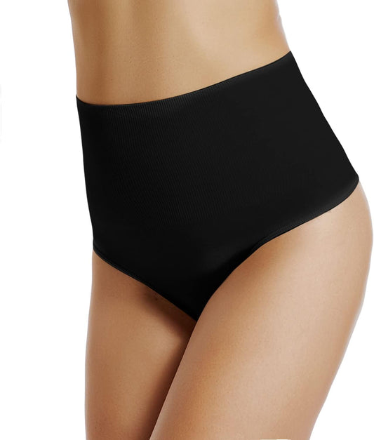 Thong Shapewear for Women Tummy Control High Waist Thong Underwear Body Shaper Thong Girdle Panties #2 Black-With Steel Bones Large
